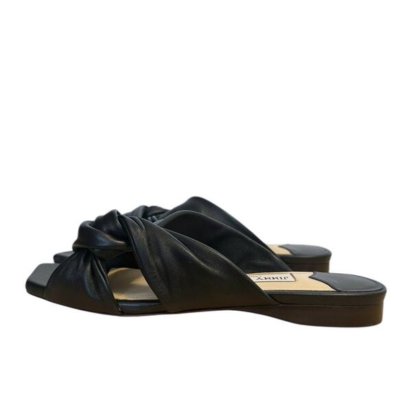 Jimmy Choo Black Leather Open Toe Slide Sandal Flat Size 36.5 - Picture 8 of 13